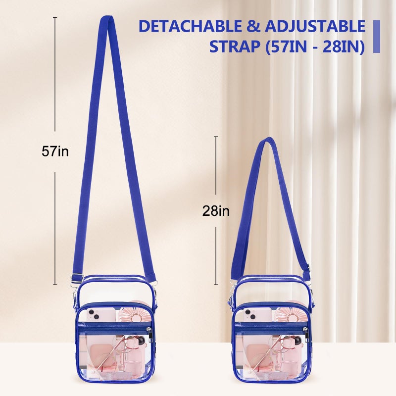Blvornl Clear Crossbody Bag With Adjustable Shoulder Strap, Stadium Approved PVC Purse With Front Pocket, Messenger Bag for Women and Men, Concerts Sports Events (Blue) - Image 2